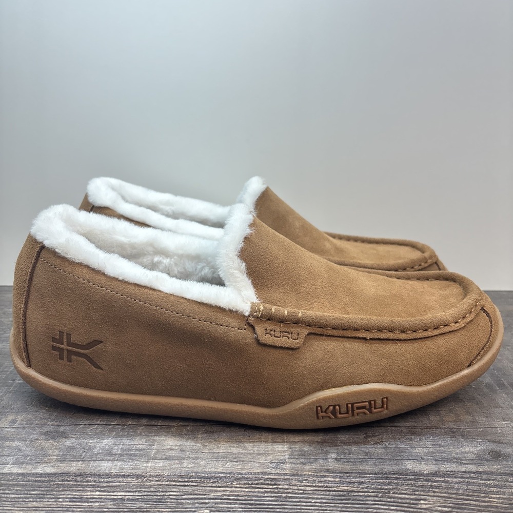 KURU Loft Men's Sz 12 Moccasin Slippers Indoor/Outdoor Chestnut-Gum NEW Defects
